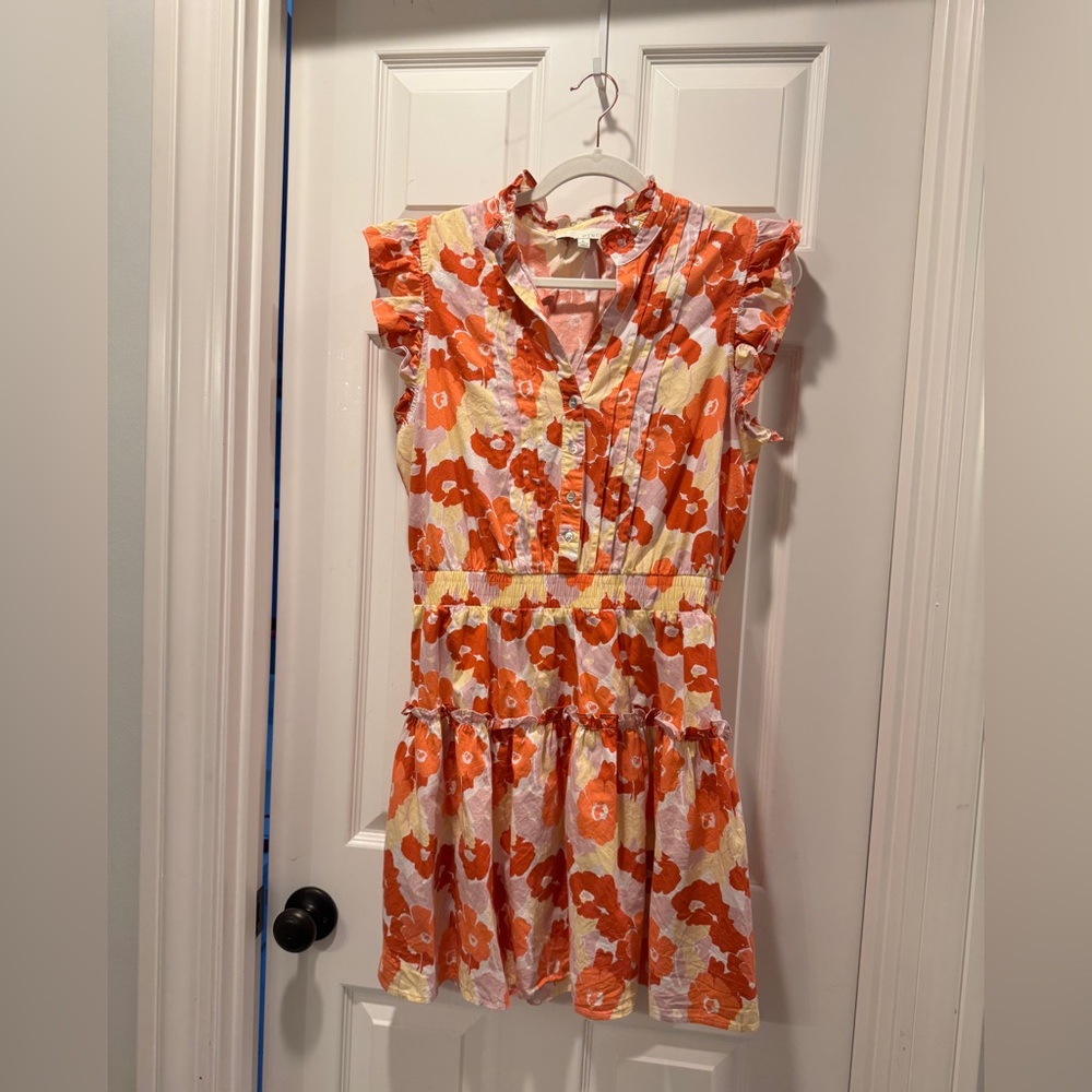 Pinch orange and pink floral Flutter Sleeve Sundress